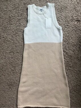 Vici Two-Tone Knit Tank Dress in Ivory and Beige